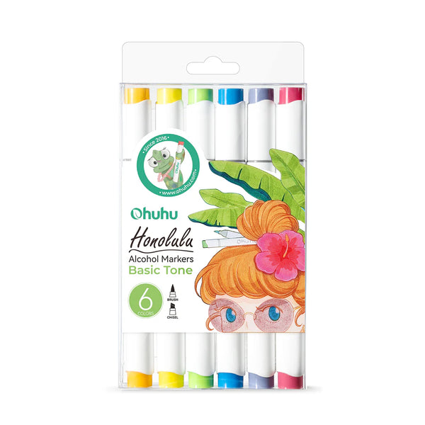 Ohuhu Honolulu 6 Basic Tone Alcohol Markers – Brush & Chisel Dual Tip