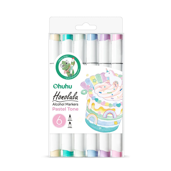 Ohuhu Honolulu 6 Pastel Tone Alcohol Marker Set – Brush & Chisel Dual Tip