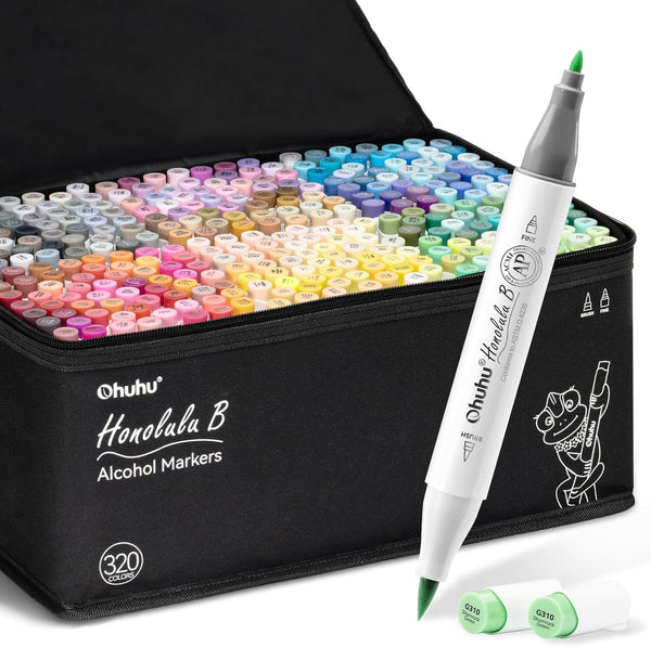 Ohuhu Honolulu B 320 Colour Alcohol Marker Set – Brush & Fine Dual Tip