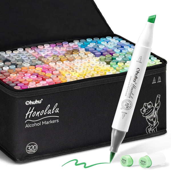 Ohuhu Honolulu 320 Colour Alcohol Marker Set – Brush & Chisel Dual Tip