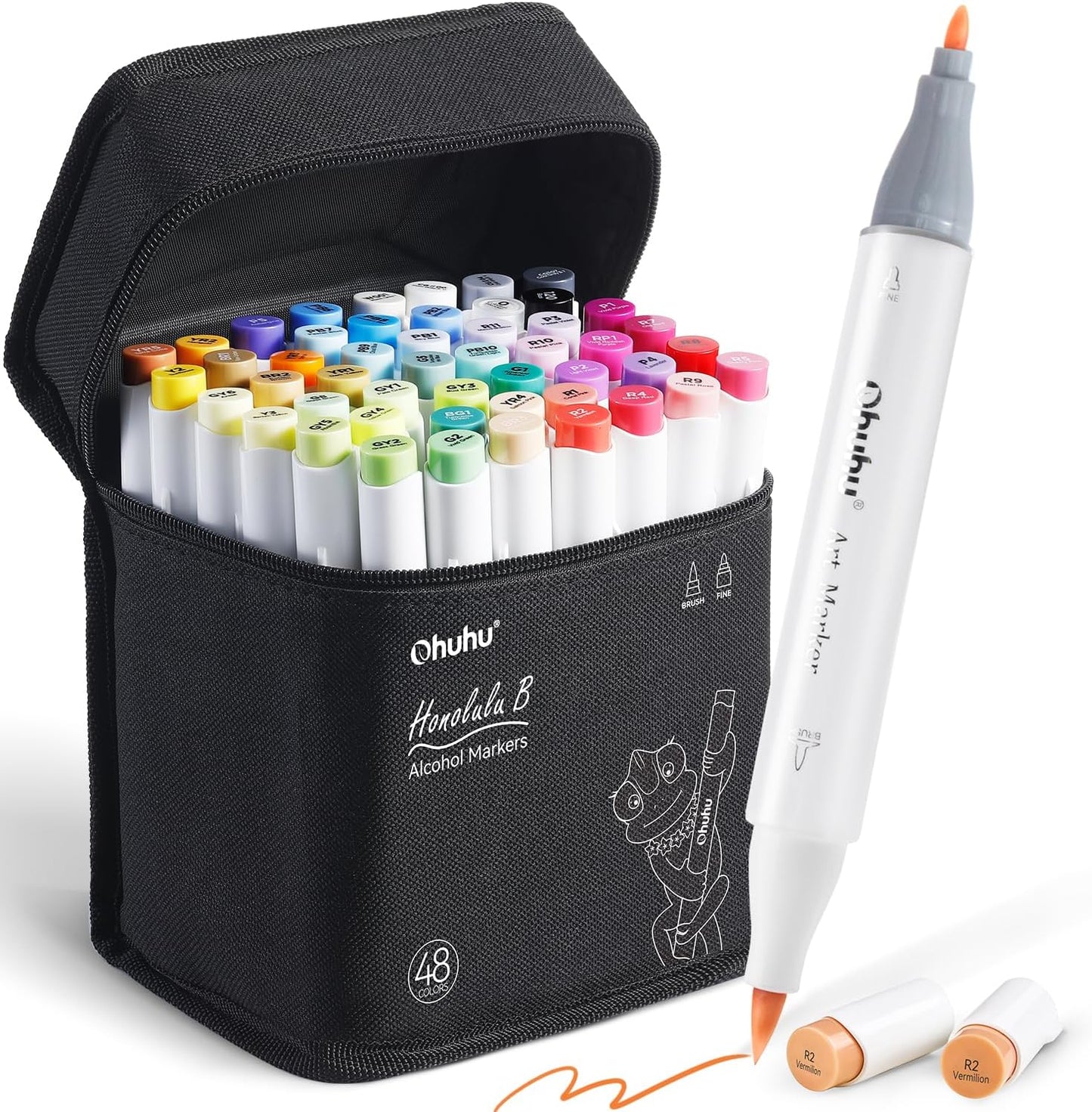 Ohuhu Honolulu B 48 Colour Alcohol Marker Set – Brush & Fine Dual Tip