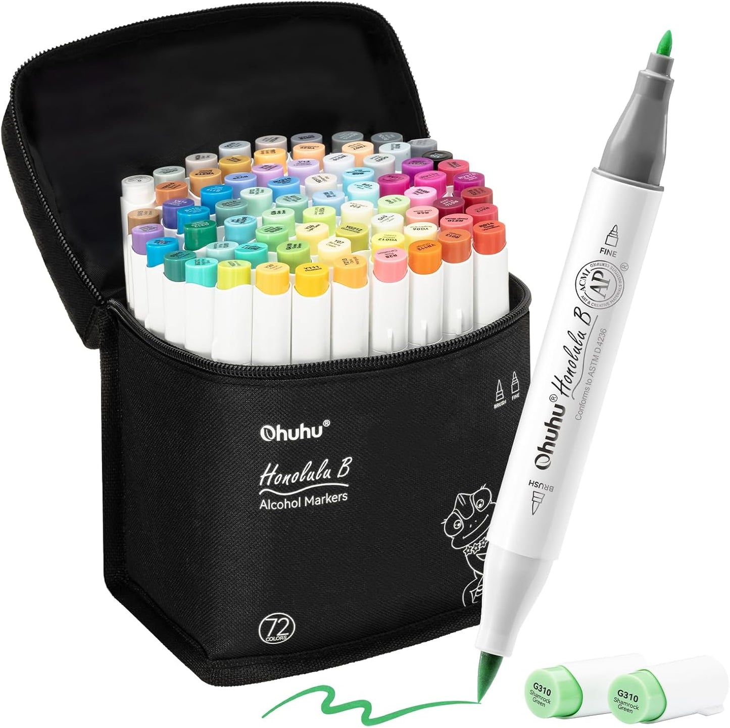 Ohuhu Honolulu B 72 Colour Alcohol Marker Set – Brush & Fine Dual Tip