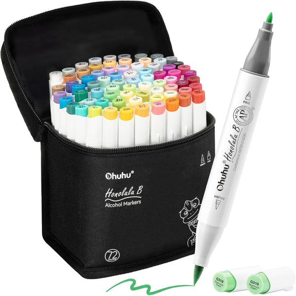 Ohuhu Honolulu B 72 Colour Alcohol Marker Set – Brush & Fine Dual Tip