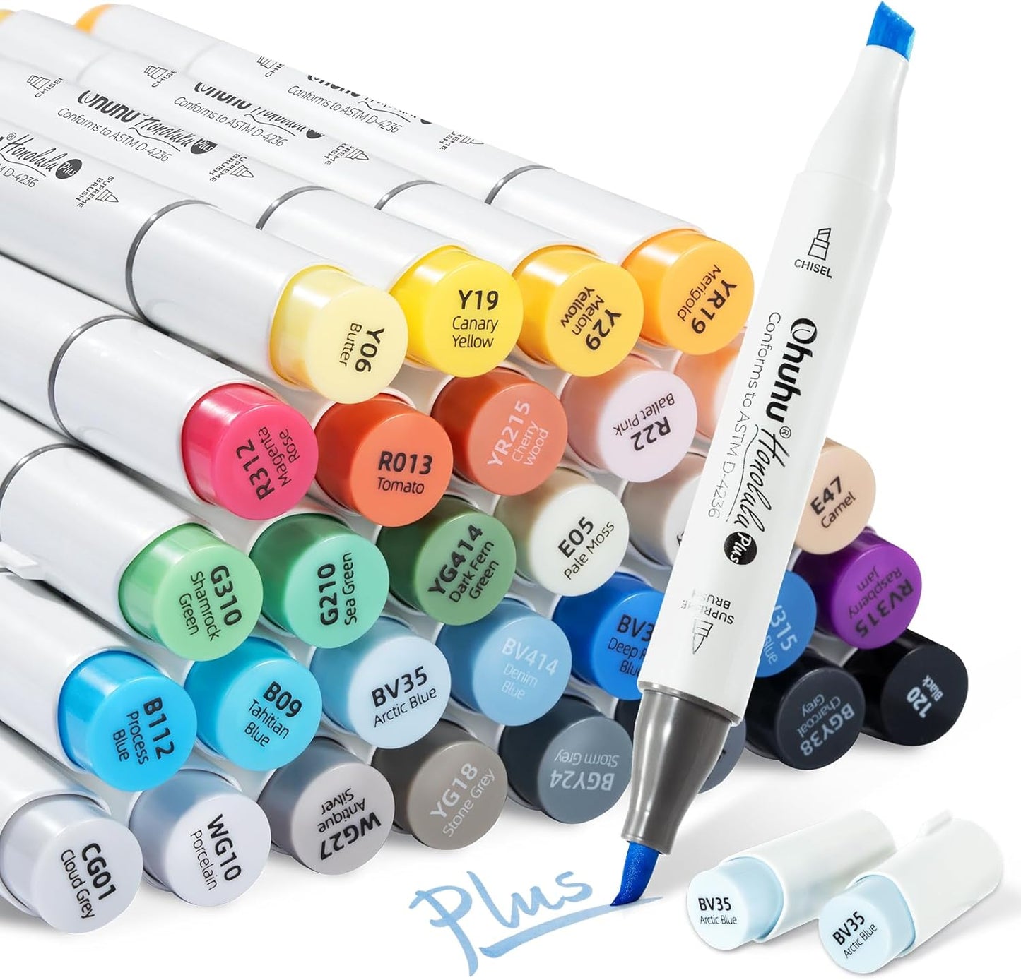 Ohuhu Honolulu Plus Alcohol Markers – 36 Colours + Blender | Supreme Brush & Chisel Tips