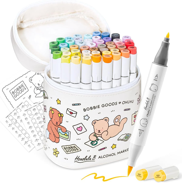 Ohuhu x Bobbie Goods 48 Colour Alcohol Marker Set – Brush & Fine Dual Tip