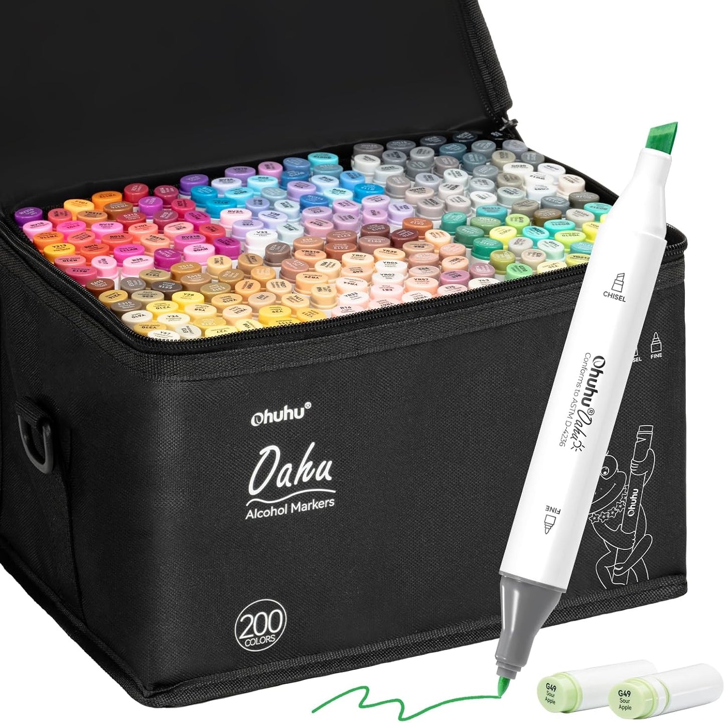 Ohuhu Oahu 200 Colour Alcohol Marker Set – Fine & Chisel Dual Tip