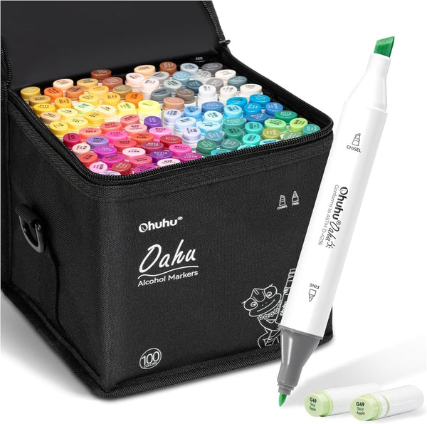 Ohuhu Oahu 100 Colour Alcohol Marker Set – Fine & Chisel Dual Tip