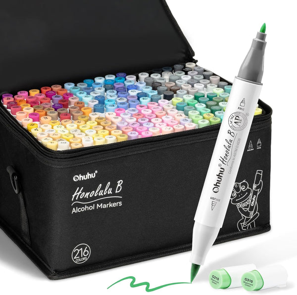 Ohuhu Honolulu B 216 Colour Alcohol Marker Set – Brush & Fine Dual Tip