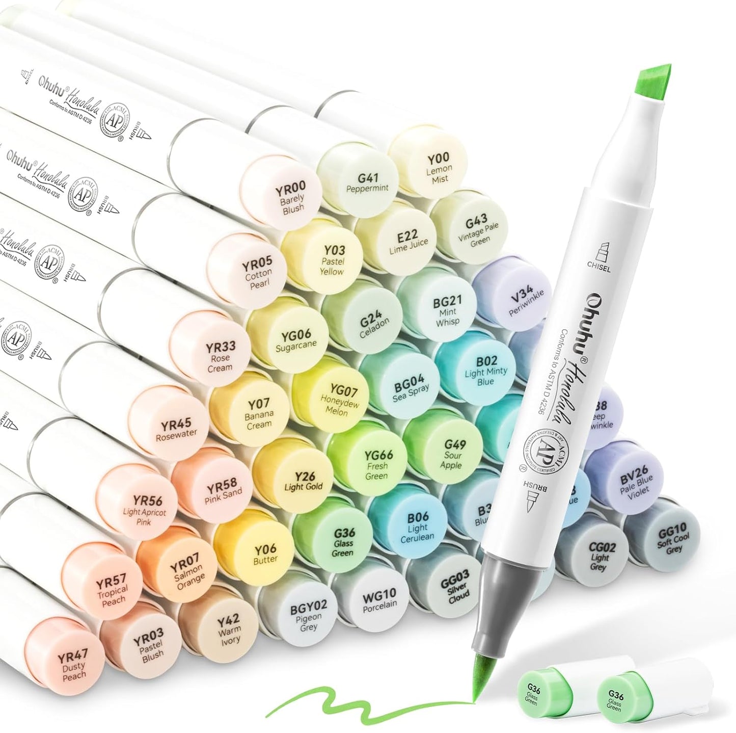 Ohuhu Honolulu Blossoming Pastel Alcohol Marker Set – 48 Colours + Blender | Brush & Chisel Dual Tip