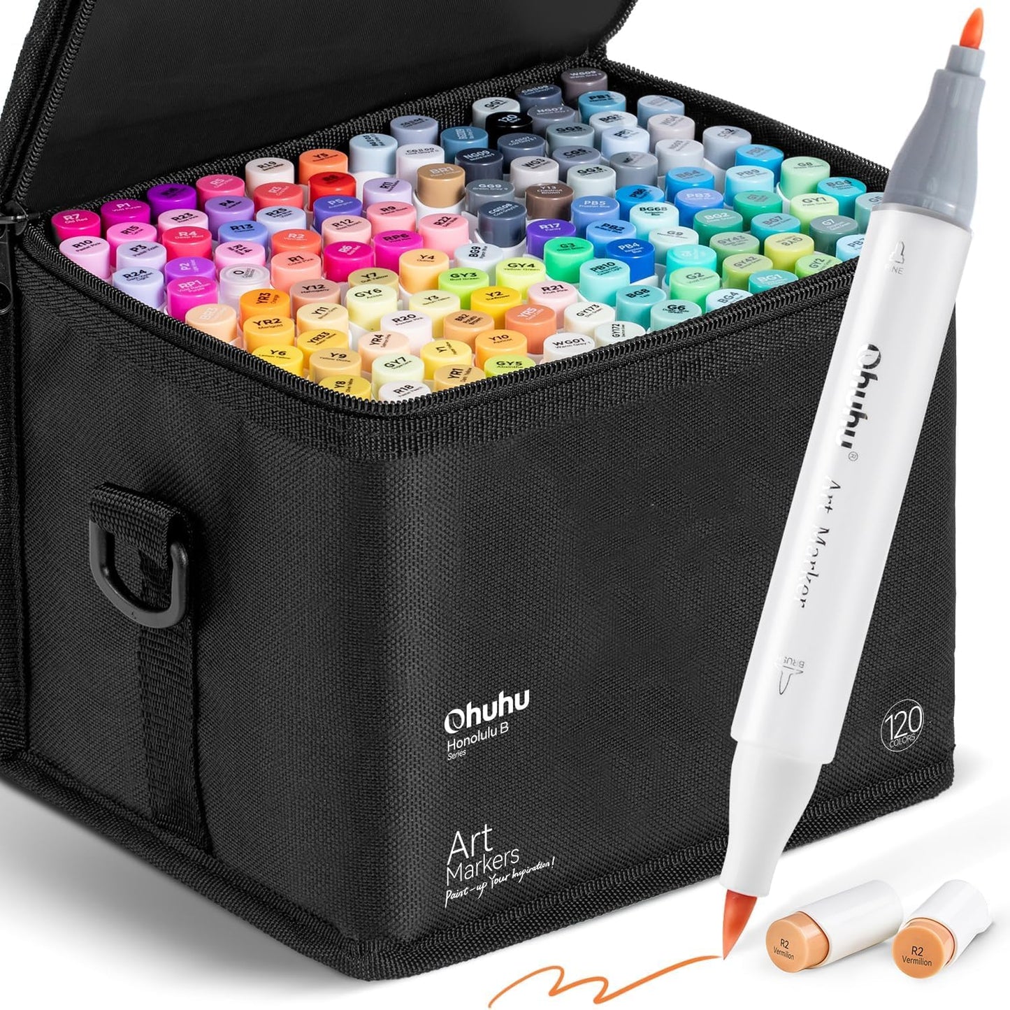 Ohuhu Honolulu B 120 Colour Alcohol Marker Set – Brush & Fine Dual Tip