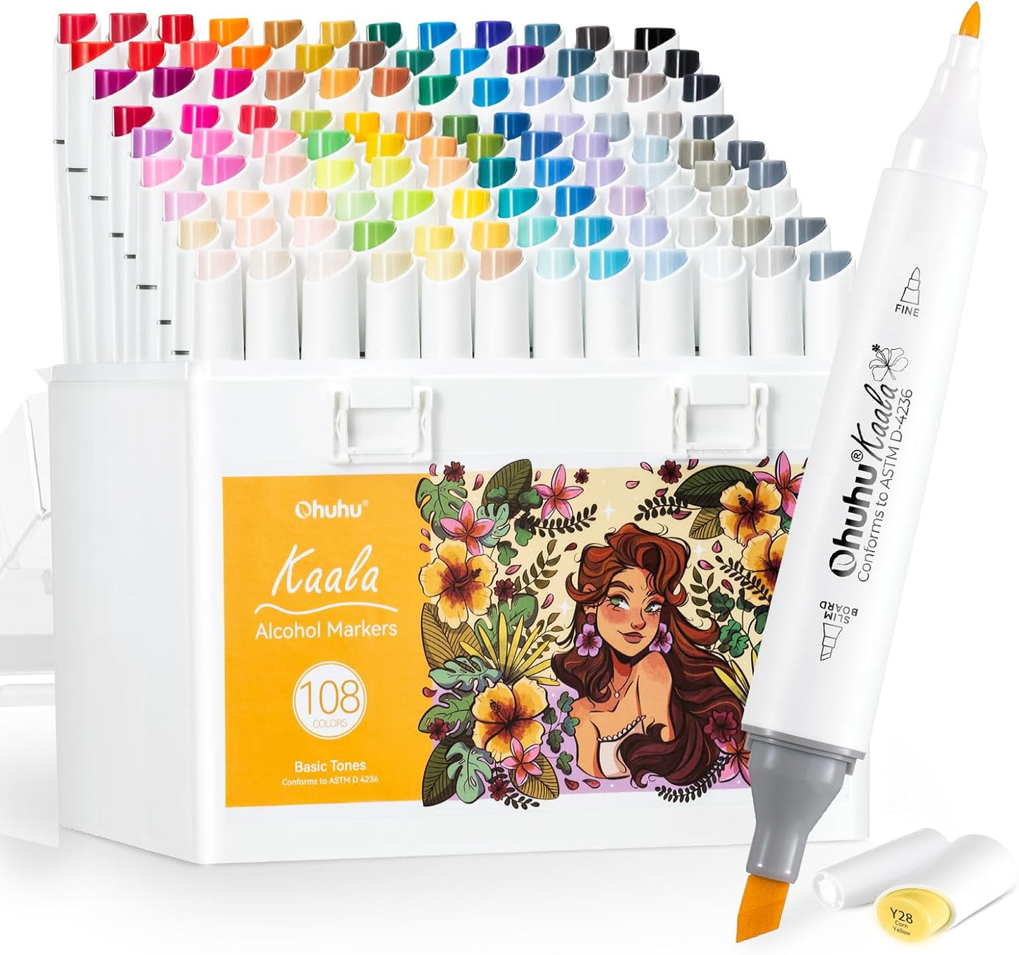 Ohuhu Kaala 108 Colour Alcohol Marker Set – Fine & Slim Broad Dual Tip