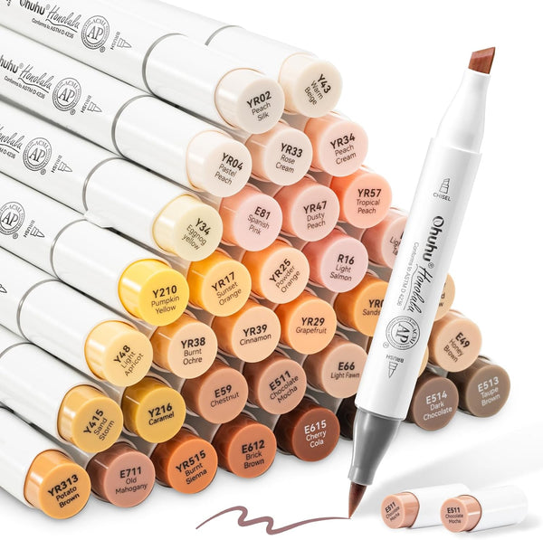 Ohuhu Honolulu 36 Portrait Skin Tone Alcohol Marker Set – Brush & Chisel Dual Tip