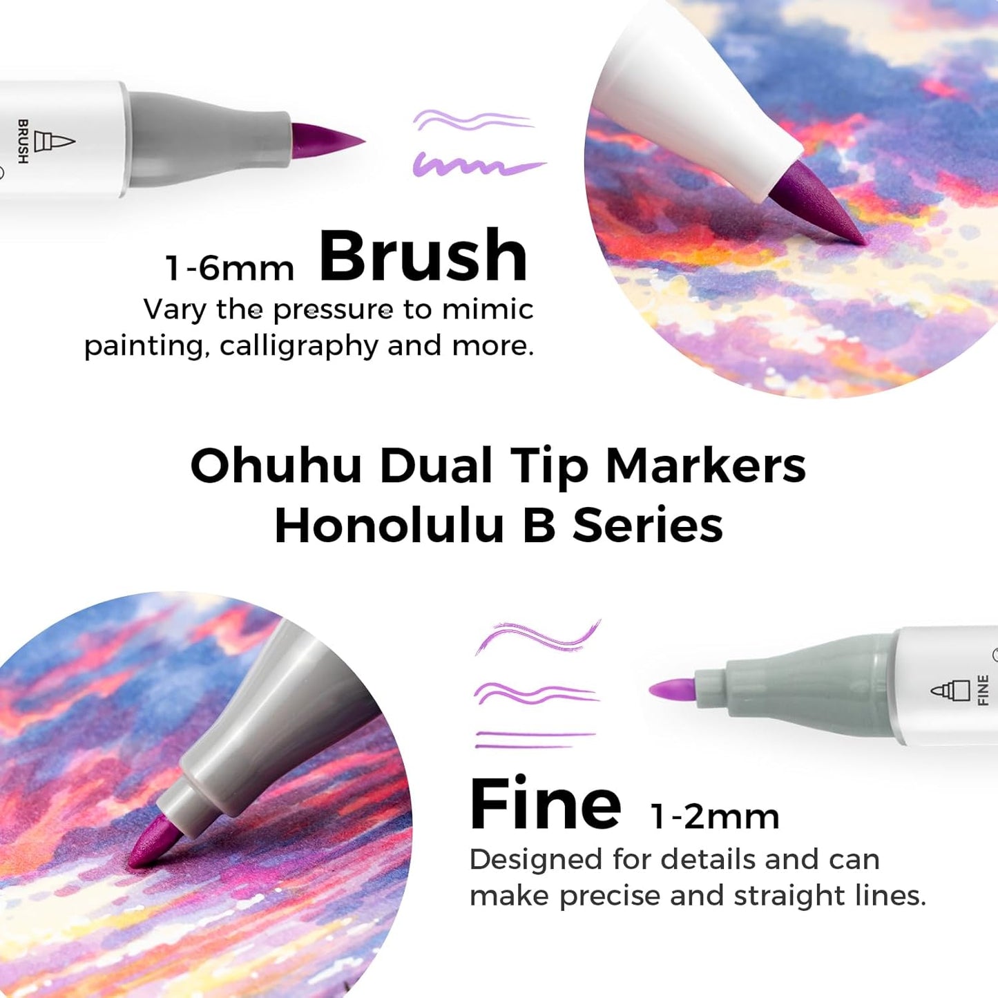 Ohuhu Honolulu B 104 Colour Alcohol Marker Set – Brush & Fine Dual Tip