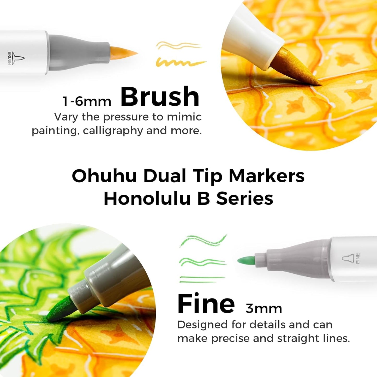 Ohuhu Honolulu B 48 Colour Alcohol Marker Set – Brush & Fine Dual Tip