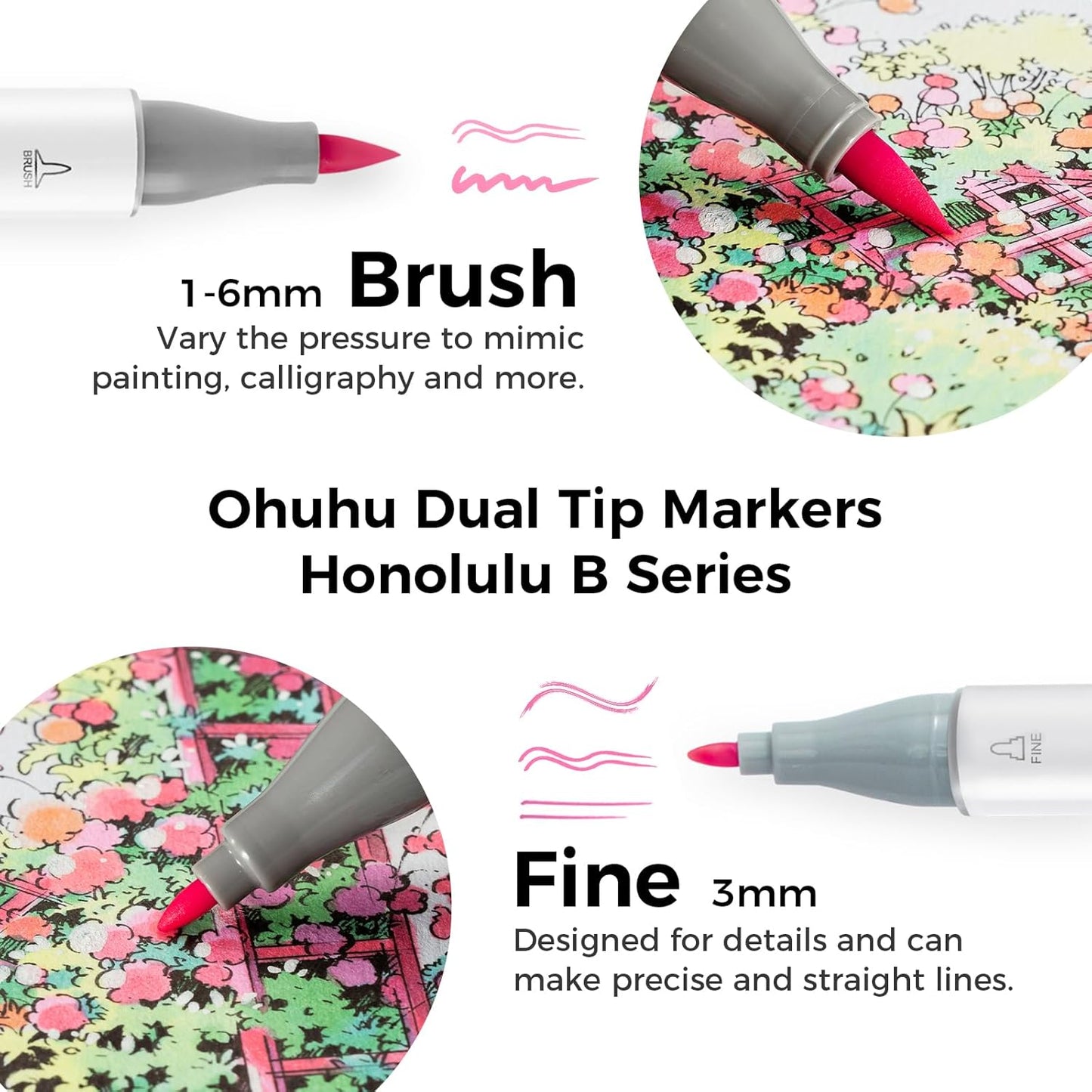 Ohuhu Pastel Alcohol Marker Set – 48 Pastel Colours + Blender | Brush & Fine Dual Tip