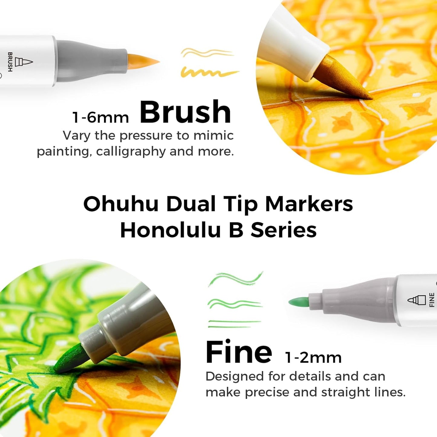 Ohuhu Honolulu B 72 Colour Alcohol Marker Set – Brush & Fine Dual Tip