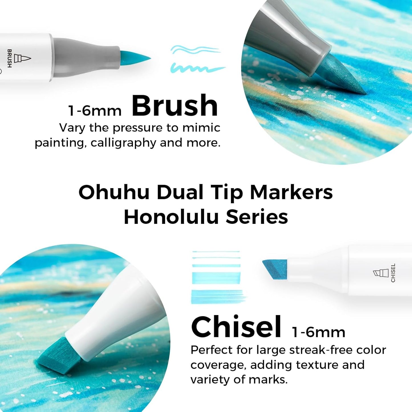 Ohuhu Honolulu Blossoming Pastel Alcohol Marker Set – 48 Colours + Blender | Brush & Chisel Dual Tip