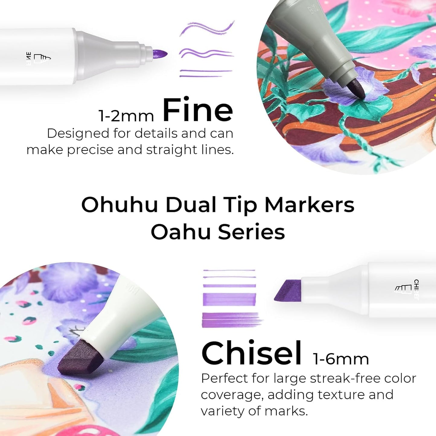 Ohuhu Oahu 320 Colour Alcohol Marker Set – Fine & Chisel Dual Tip