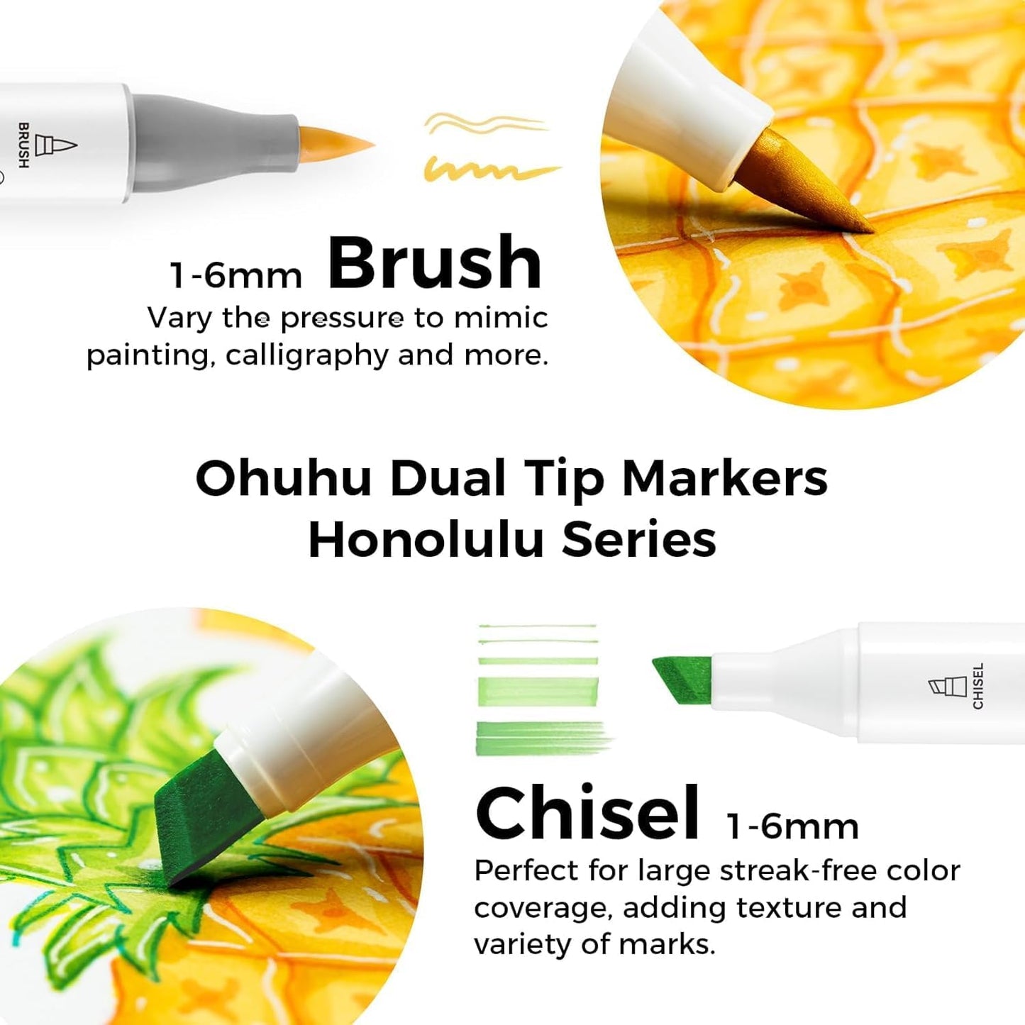 Ohuhu Honolulu 120 Colour Alcohol Marker Set – Brush & Chisel Dual Tip