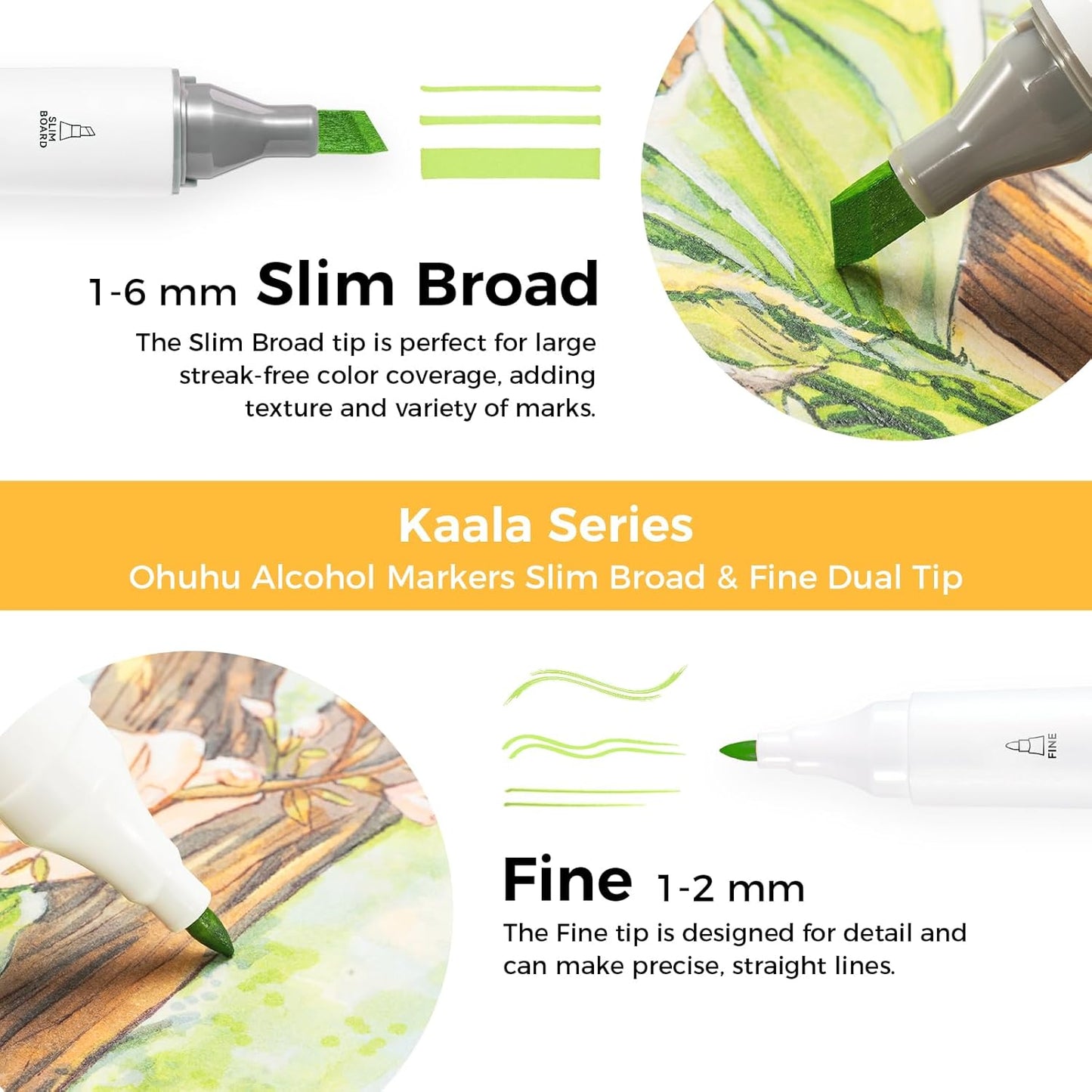 Ohuhu Kaala 108 Colour Alcohol Marker Set – Fine & Slim Broad Dual Tip