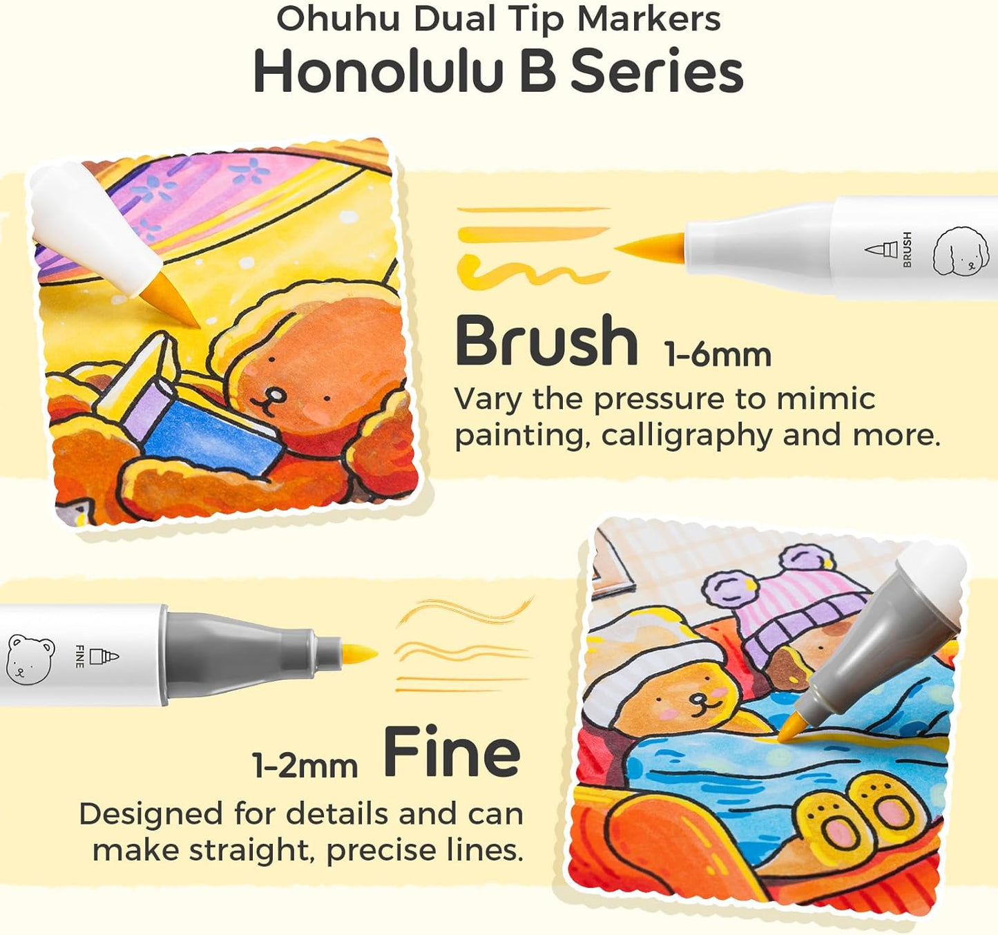 Ohuhu x Bobbie Goods 48 Colour Alcohol Marker Set – Brush & Fine Dual Tip