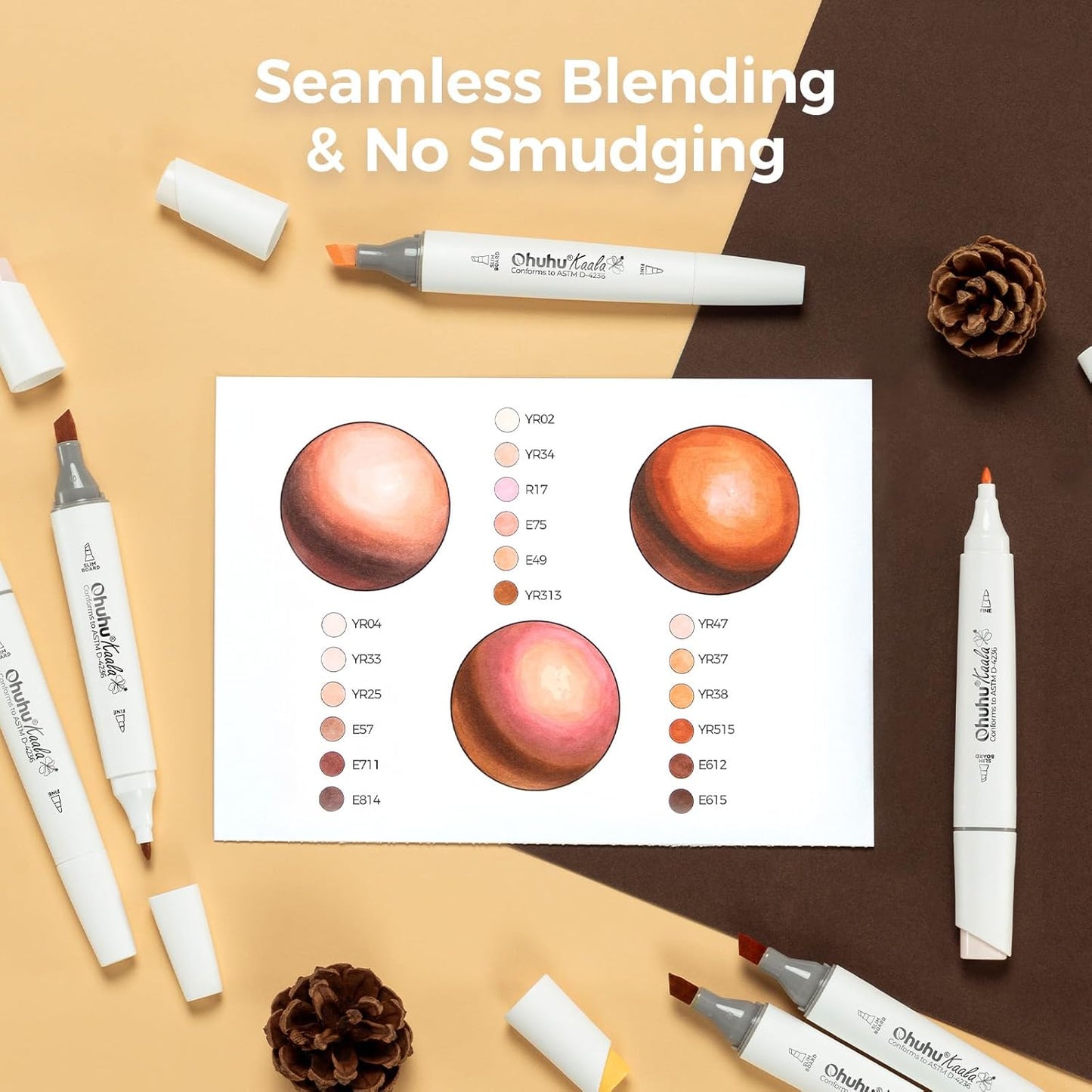 Ohuhu Kaala 24 Portrait Skin Tone Alcohol Markers – Slim Broad & Fine Dual Tip