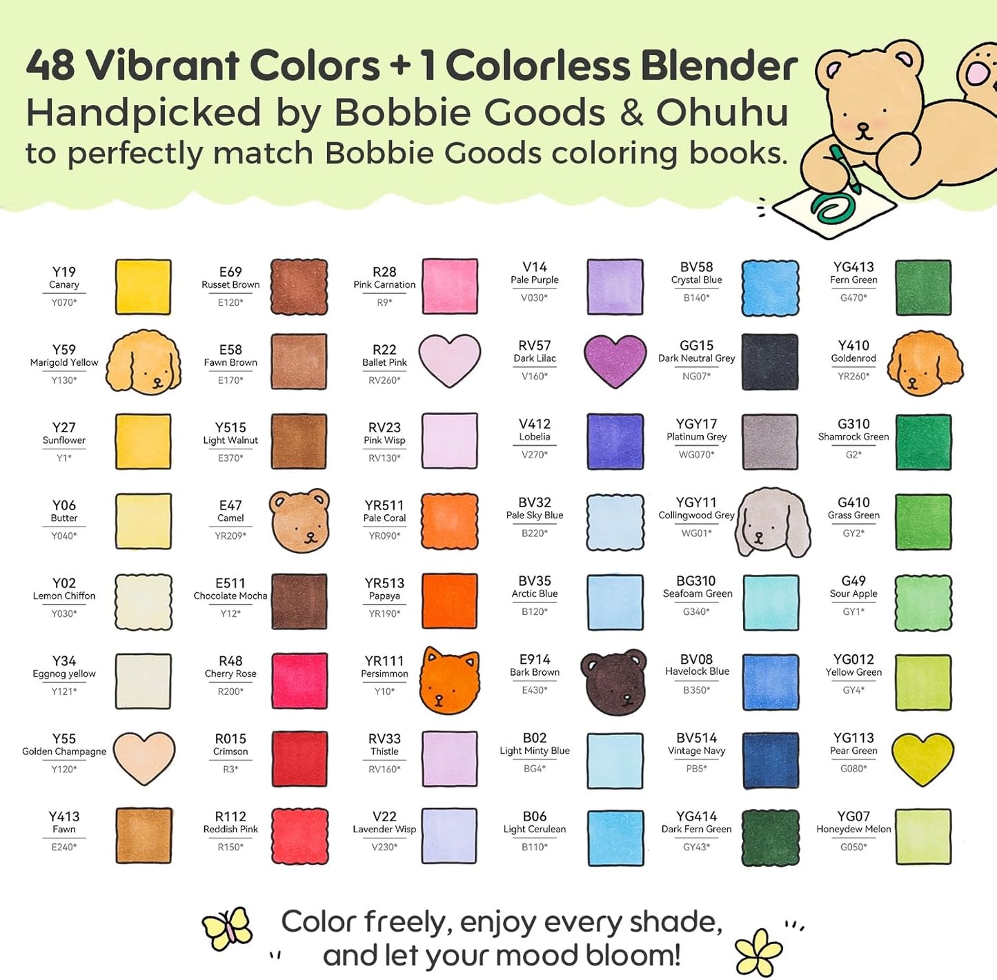 Ohuhu x Bobbie Goods 48 Colour Alcohol Marker Set – Brush & Fine Dual Tip