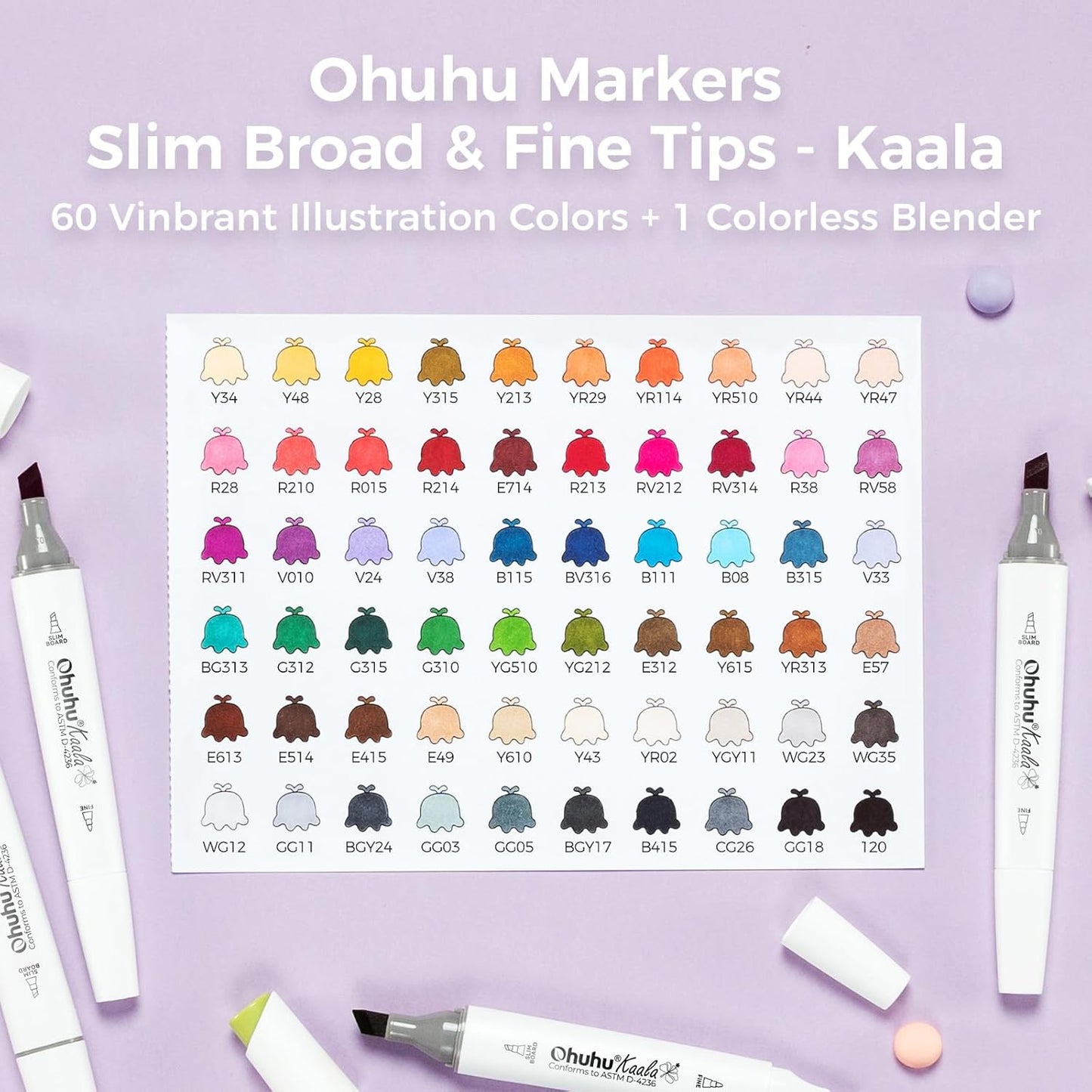 Ohuhu Kaala 60 Colour Alcohol Marker Set – Fine & Slim Broad Dual Tip