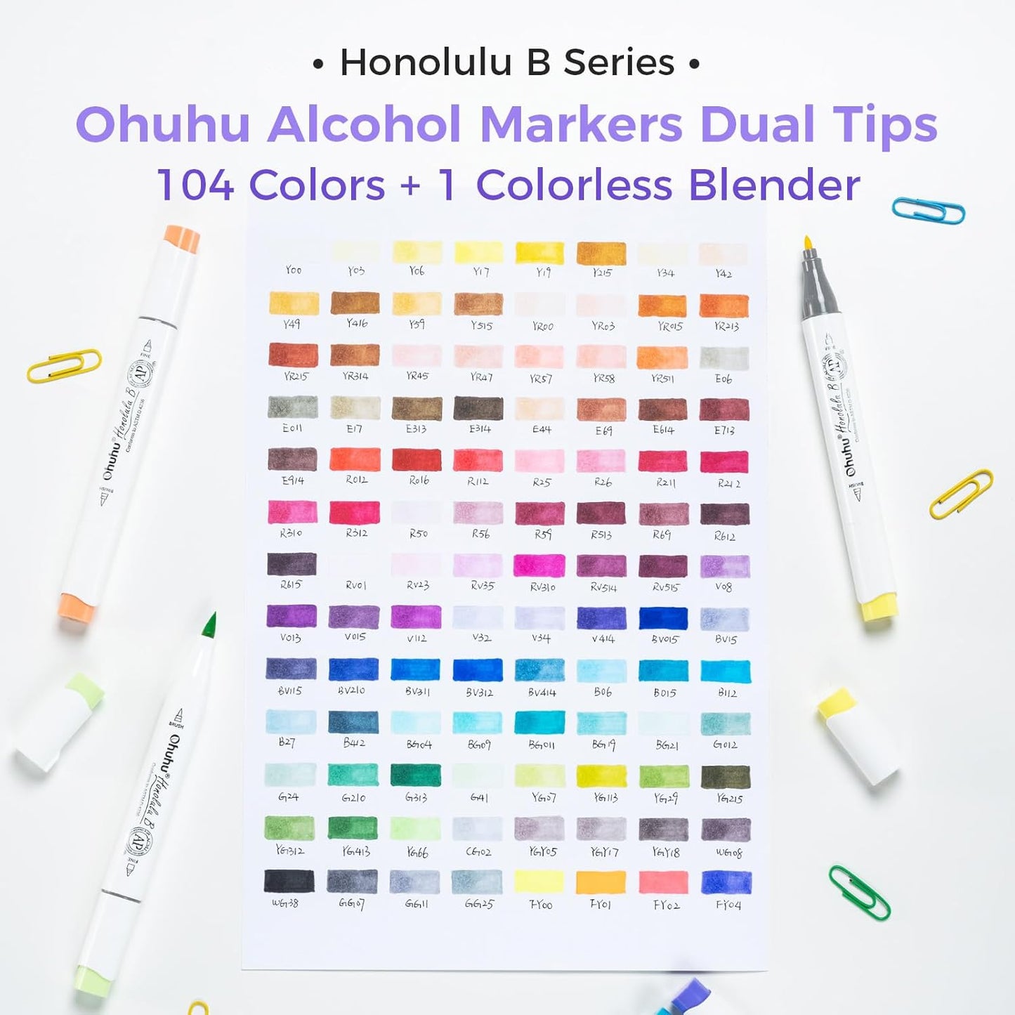 Ohuhu Honolulu B 104 Colour Alcohol Marker Set – Brush & Fine Dual Tip