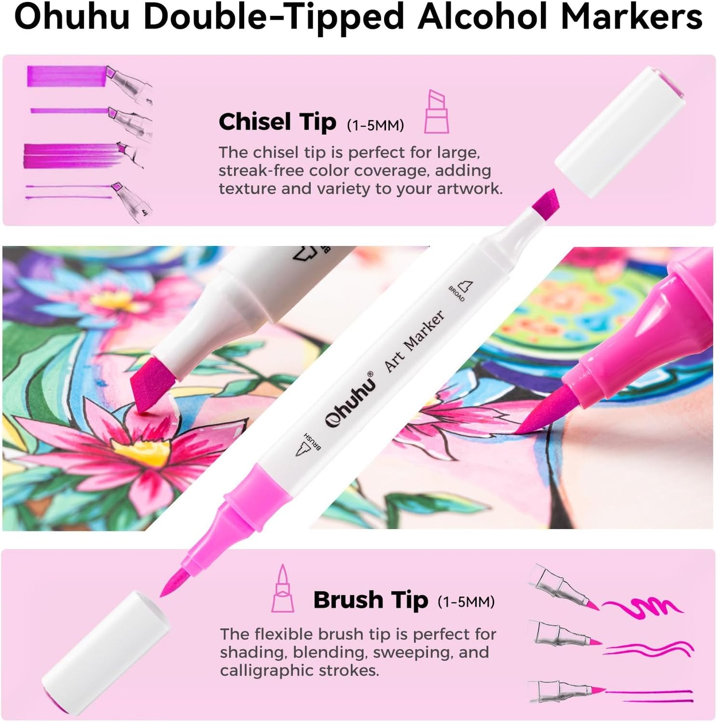 Ohuhu Kaala B Alcohol Marker Set – Mini Brush & Slim Broad Dual Tip