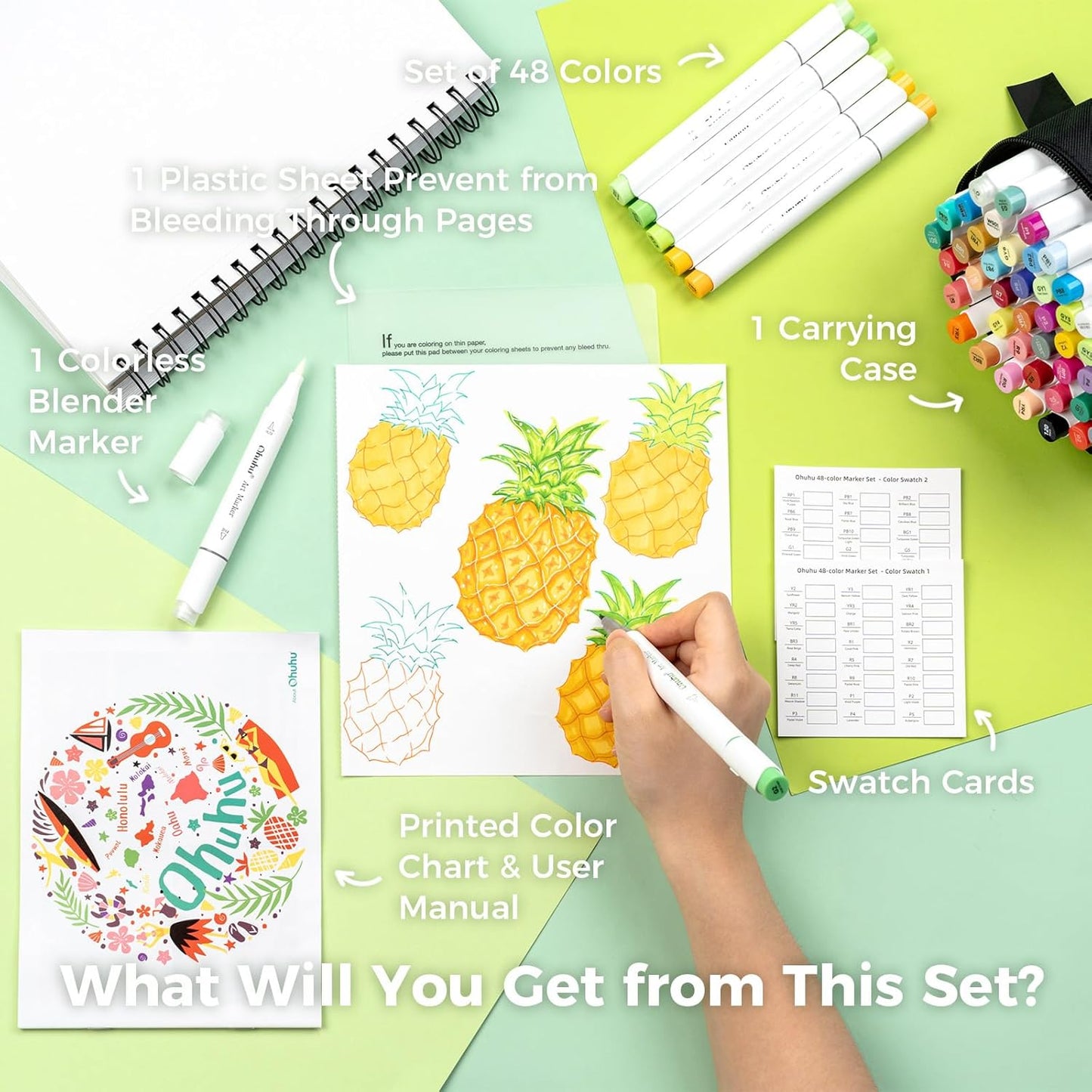 Ohuhu Honolulu B 48 Colour Alcohol Marker Set – Brush & Fine Dual Tip