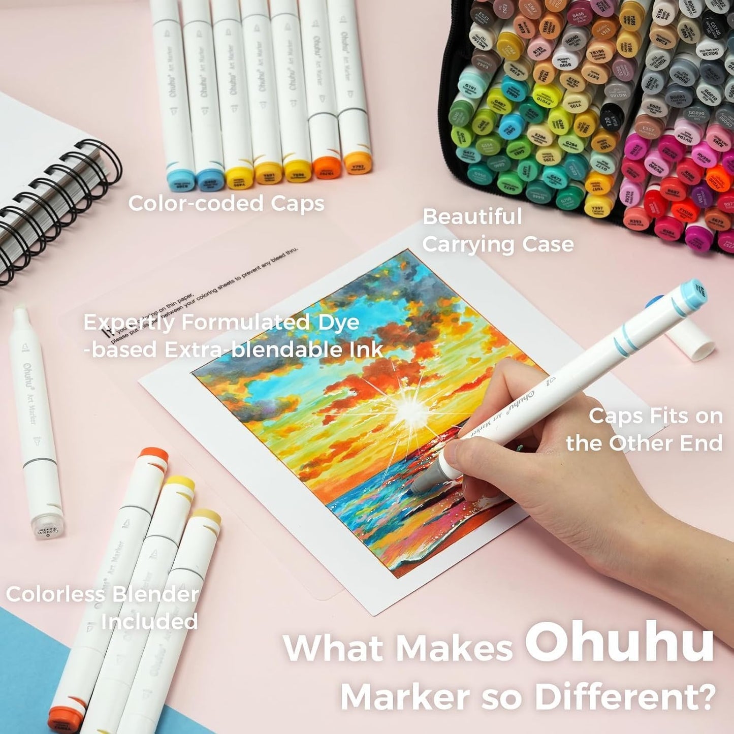 Ohuhu Oahu 200 Colour Alcohol Marker Set – Fine & Chisel Dual Tip