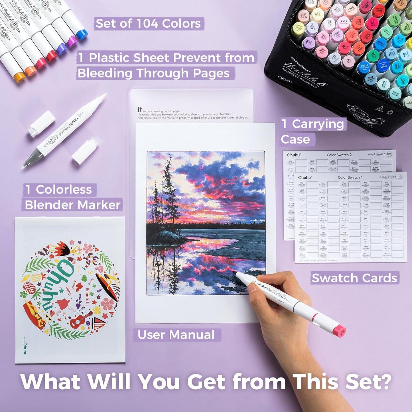 Ohuhu Honolulu B 104 Colour Alcohol Marker Set – Brush & Fine Dual Tip